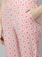 Janasya Women's Pink Cotton Floral Print Kurta With Pant And Dupatta - Distacart
