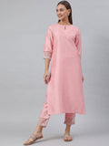 Janasya Pink Poly Silk Solid Set
