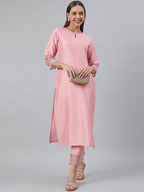 Janasya Pink Poly Silk Solid Set