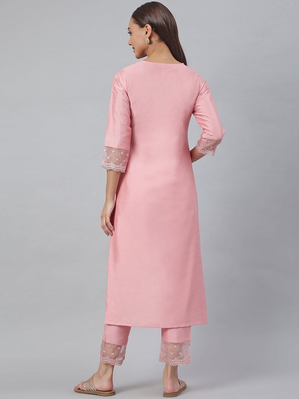 Janasya Pink Poly Silk Solid Set