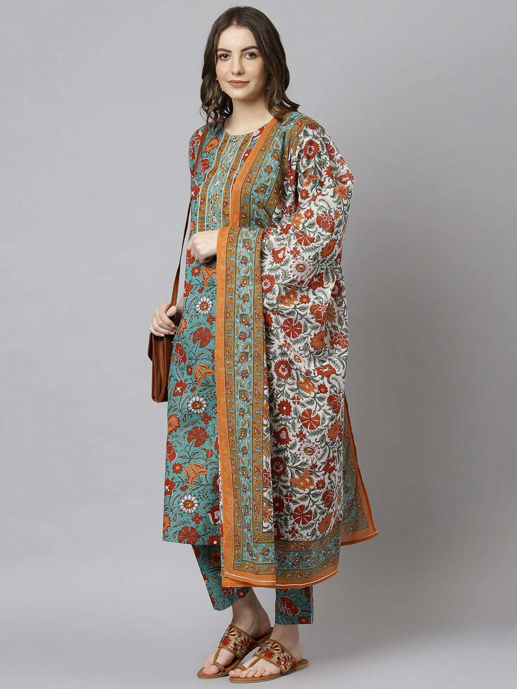 Janasya Women's Green Cotton Embroidered Kurta With Pant And Dupatta - Distacart