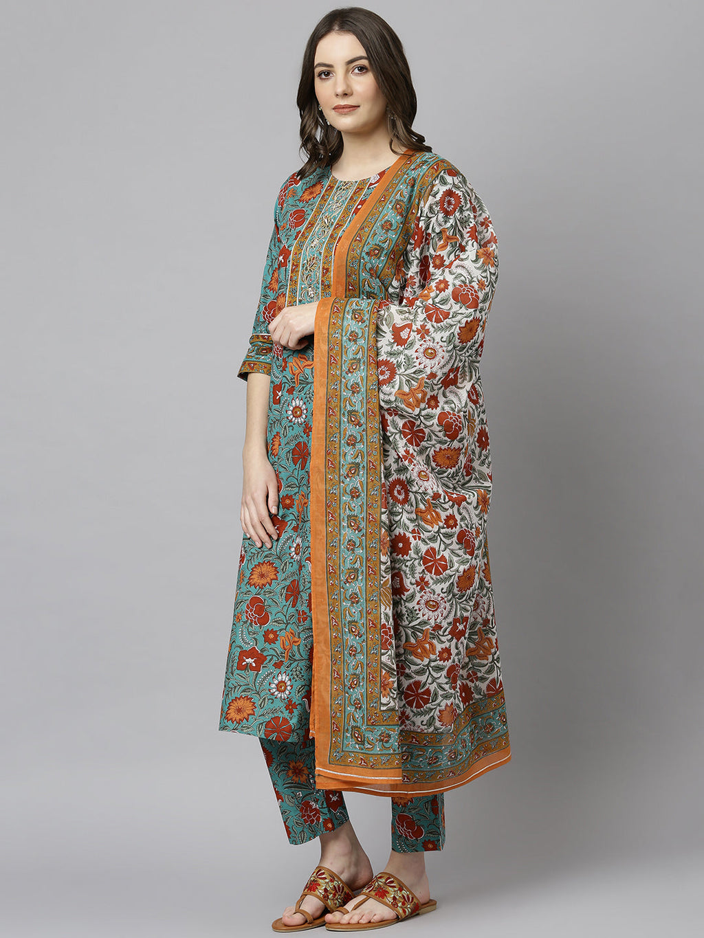Janasya Women's Green Cotton Embroidered Kurta With Pant And Dupatta - Distacart