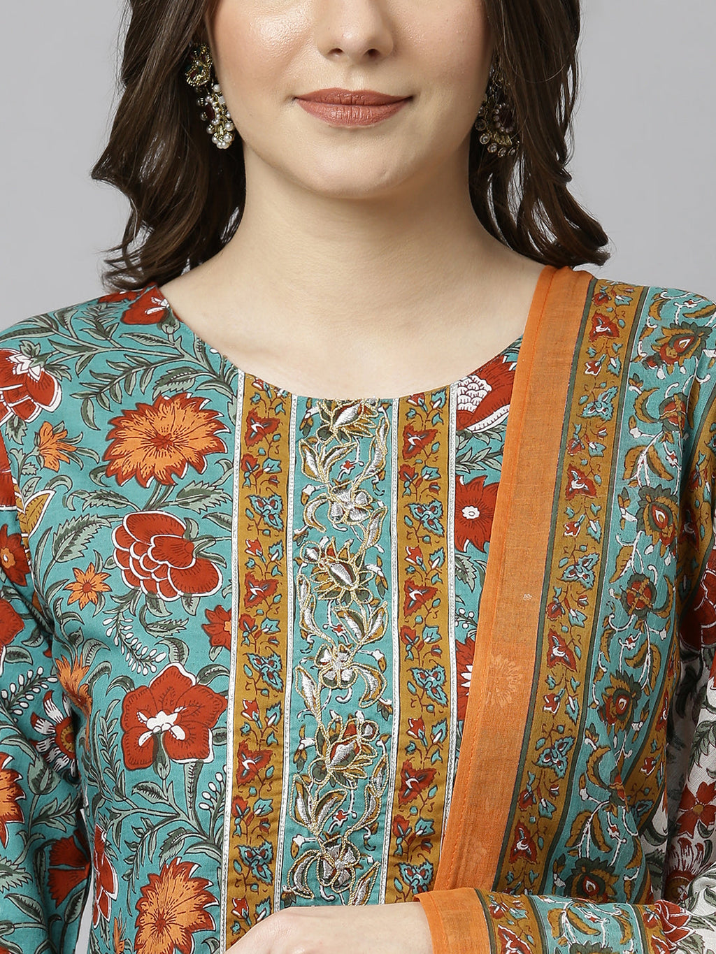 Janasya Women's Green Cotton Embroidered Kurta With Pant And Dupatta - Distacart
