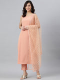 Janasya Peach Poly Crepe Solid Set