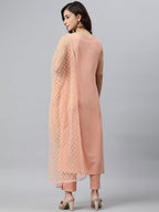 Janasya Peach Poly Crepe Solid Set
