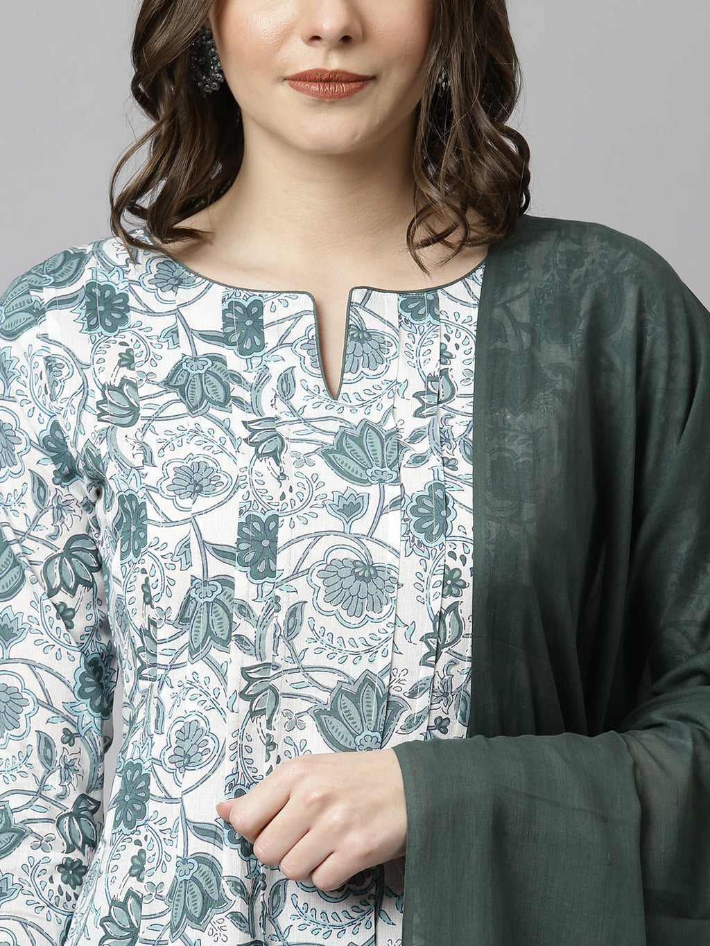 Janasya Women's White Cotton Floral Print Kurta With Palazzo And Dupatta - Distacart