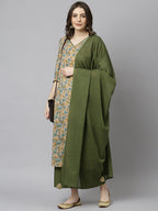 Janasya Women's Peach Cotton Floral Print Kurta With Palazzo And Dupatta - Distacart