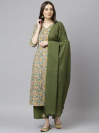 Janasya Women's Peach Cotton Floral Print Kurta With Palazzo And Dupatta - Distacart