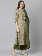 Janasya Women's Peach Cotton Floral Print Kurta With Palazzo And Dupatta - Distacart