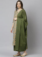Janasya Women's Peach Cotton Floral Print Kurta With Palazzo And Dupatta - Distacart