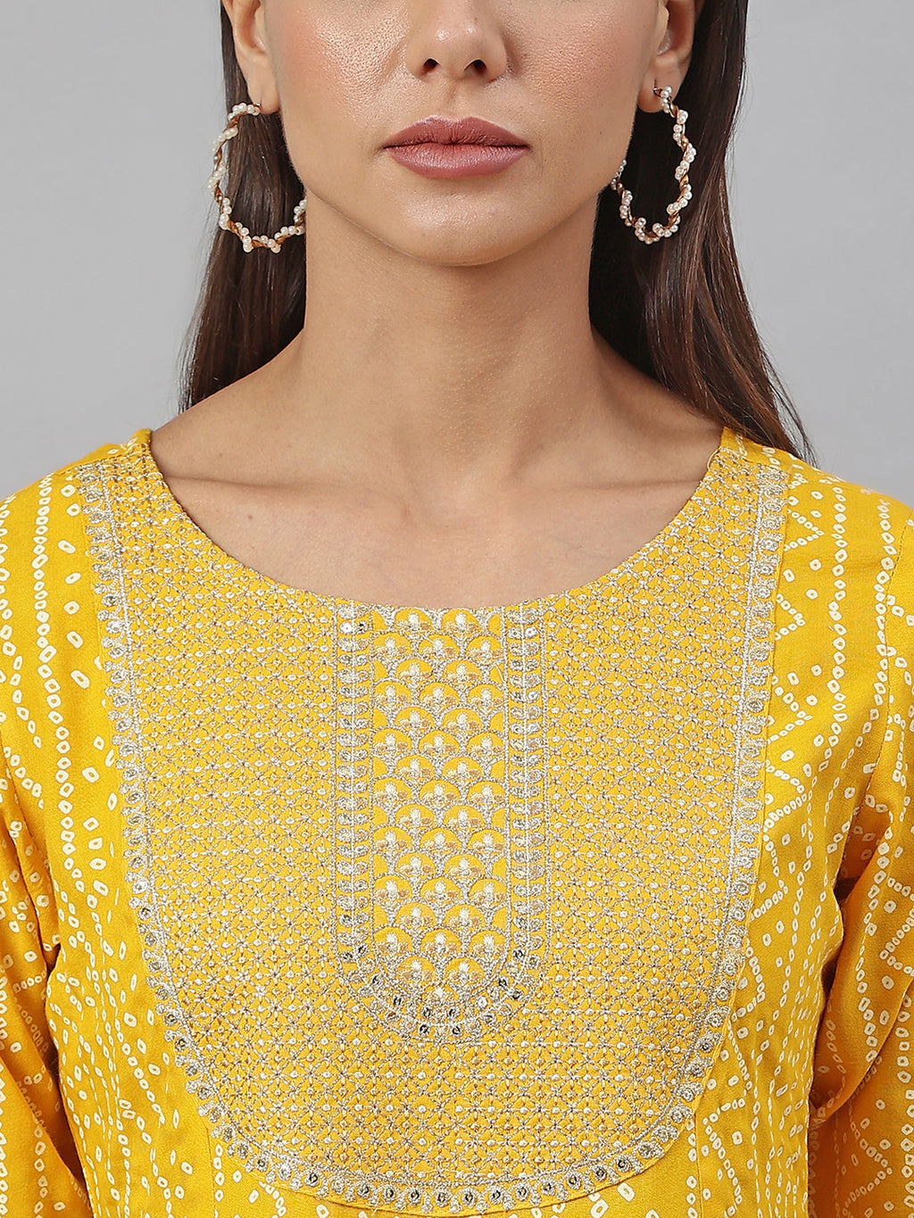 Janasya Women's Yellow Cotton Bandhej Kurta With Pant And Dupatta - Distacart