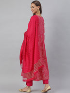 Janasya Women's Pink Rayon Bandhani Kurta With Pant And Dupatta - Distacart