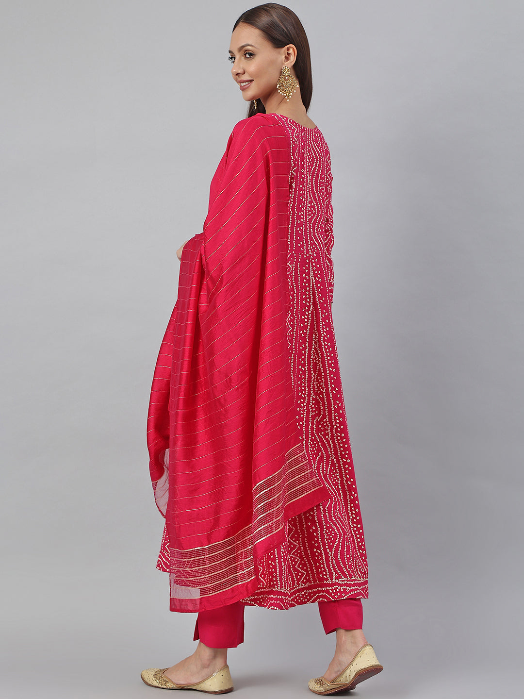 Janasya Women's Pink Rayon Bandhani Kurta With Pant And Dupatta - Distacart