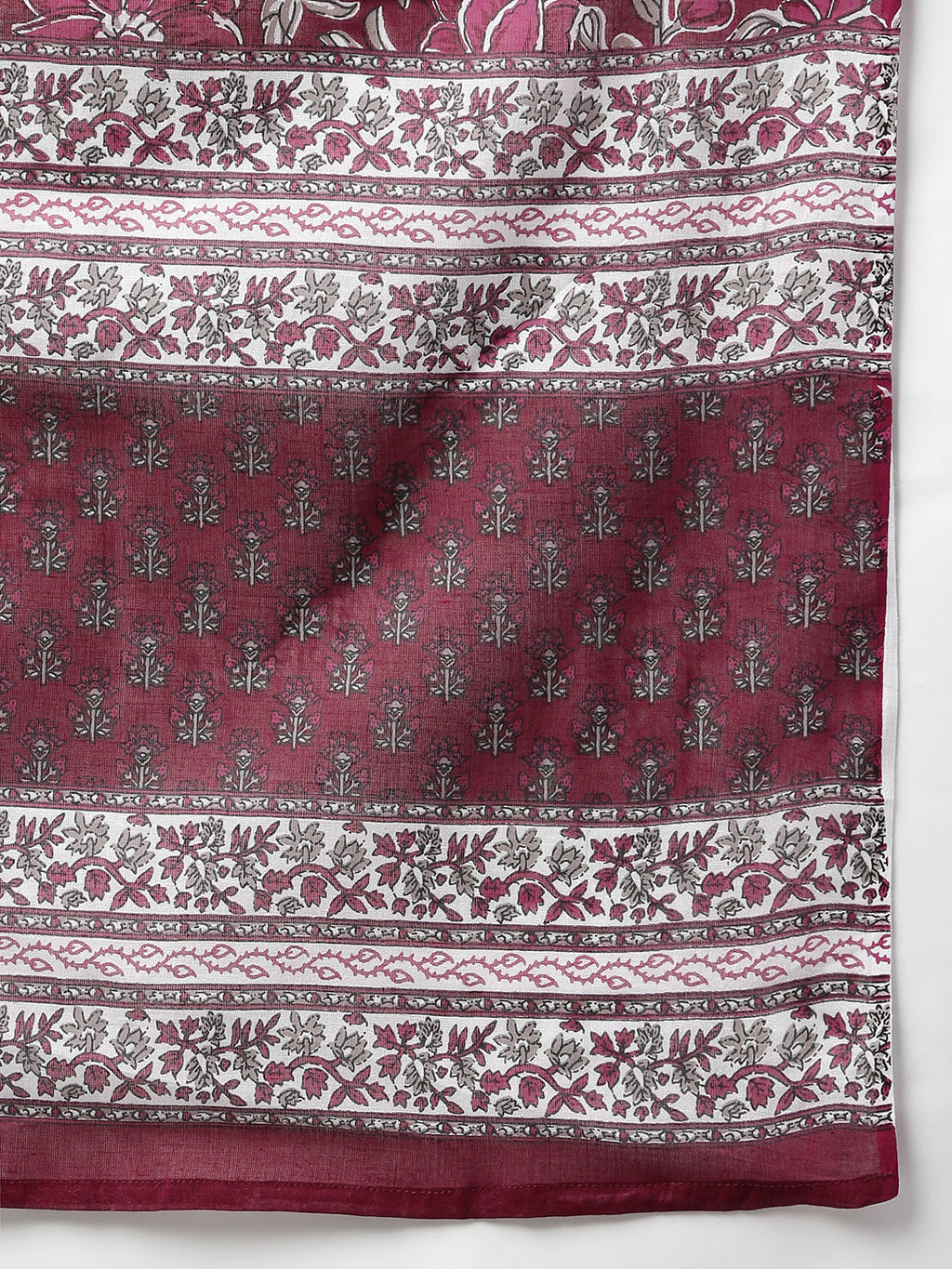 Janasya Women's Wine Cotton Floral Print Kurta With Palazzo And Dupatta - Distacart