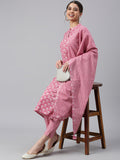 Janasya Women's Mauve Cotton Floral Print Kurta With Pant And Dupatta - Distacart
