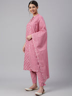 Janasya Women's Mauve Cotton Floral Print Kurta With Pant And Dupatta - Distacart