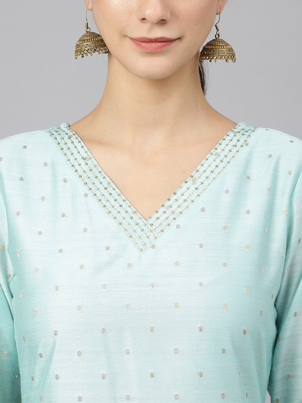 Janasya Women's Sea Green Chanderi Silk Embellished Kurta With Pant And Dupatta - Distacart