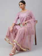 Janasya Women's Mauve Poly Silk Solid Kurta With Gharara And Dupatta - Distacart