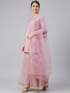 Janasya Women's Mauve Poly Silk Solid Kurta With Gharara And Dupatta - Distacart