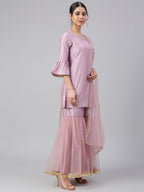 Janasya Women's Mauve Poly Silk Solid Kurta With Gharara And Dupatta - Distacart