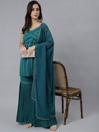 Janasya Women's Teal Green Crepe Gotta Lace Kurta With Sharara And Dupatta - Distacart