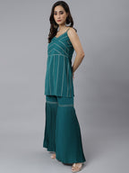 Janasya Women's Teal Green Crepe Gotta Lace Kurta With Sharara And Dupatta - Distacart