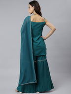 Janasya Women's Teal Green Crepe Gotta Lace Kurta With Sharara And Dupatta - Distacart