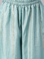 Janasya Women's Sea Green Poly Silk Embroidered Kurta With Sharara And Dupatta - Distacart