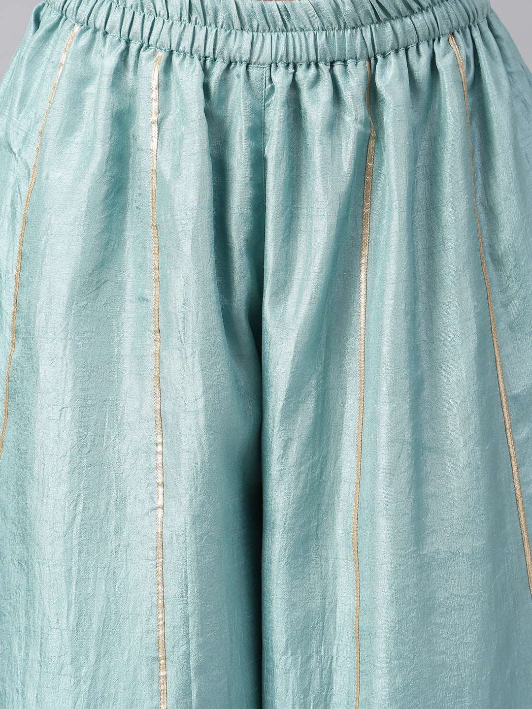 Janasya Women's Sea Green Poly Silk Embroidered Kurta With Sharara And Dupatta - Distacart
