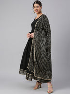 Janasya Women's Black Georgette Solid Kurta With Dupatta - Distacart