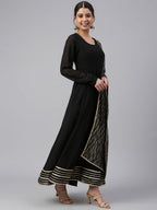 Janasya Women's Black Georgette Solid Kurta With Dupatta - Distacart