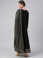 Janasya Women's Black Georgette Solid Kurta With Dupatta - Distacart