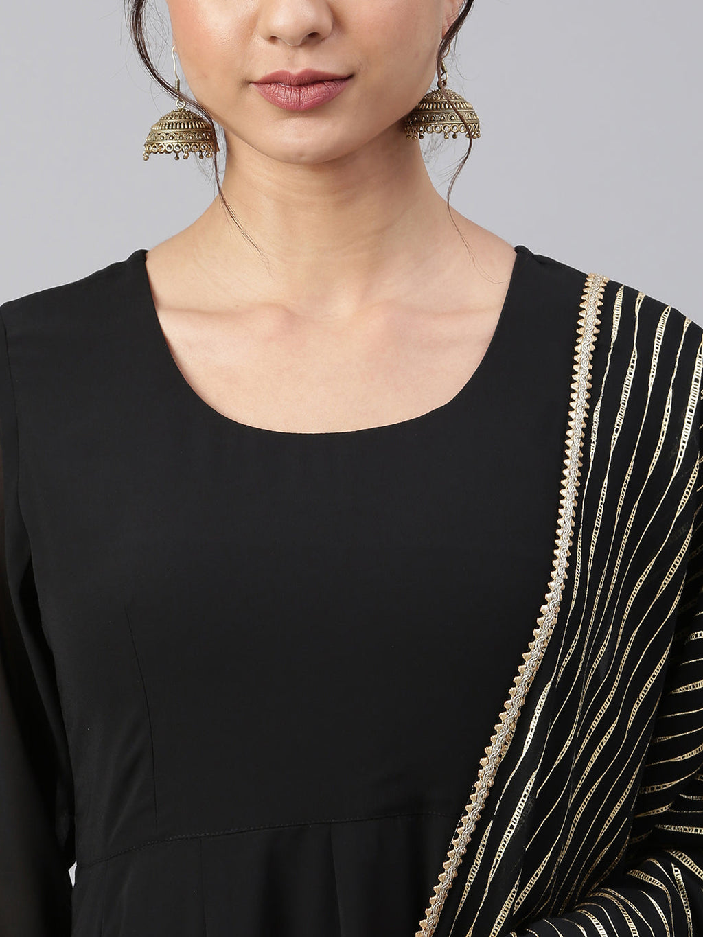 Janasya Women's Black Georgette Solid Kurta With Dupatta - Distacart
