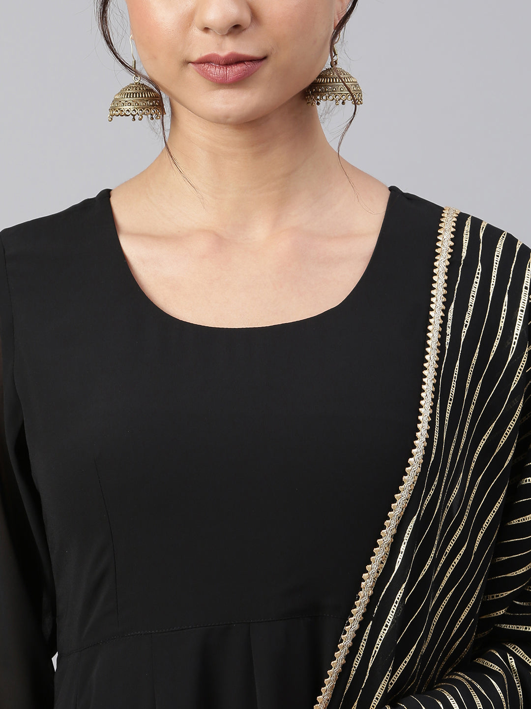 Janasya Women's Black Georgette Solid Kurta With Dupatta - Distacart