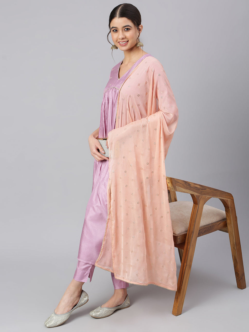 Janasya Women's Mauve Poly Silk Solid Kurta With Pant And Dupatta - Distacart