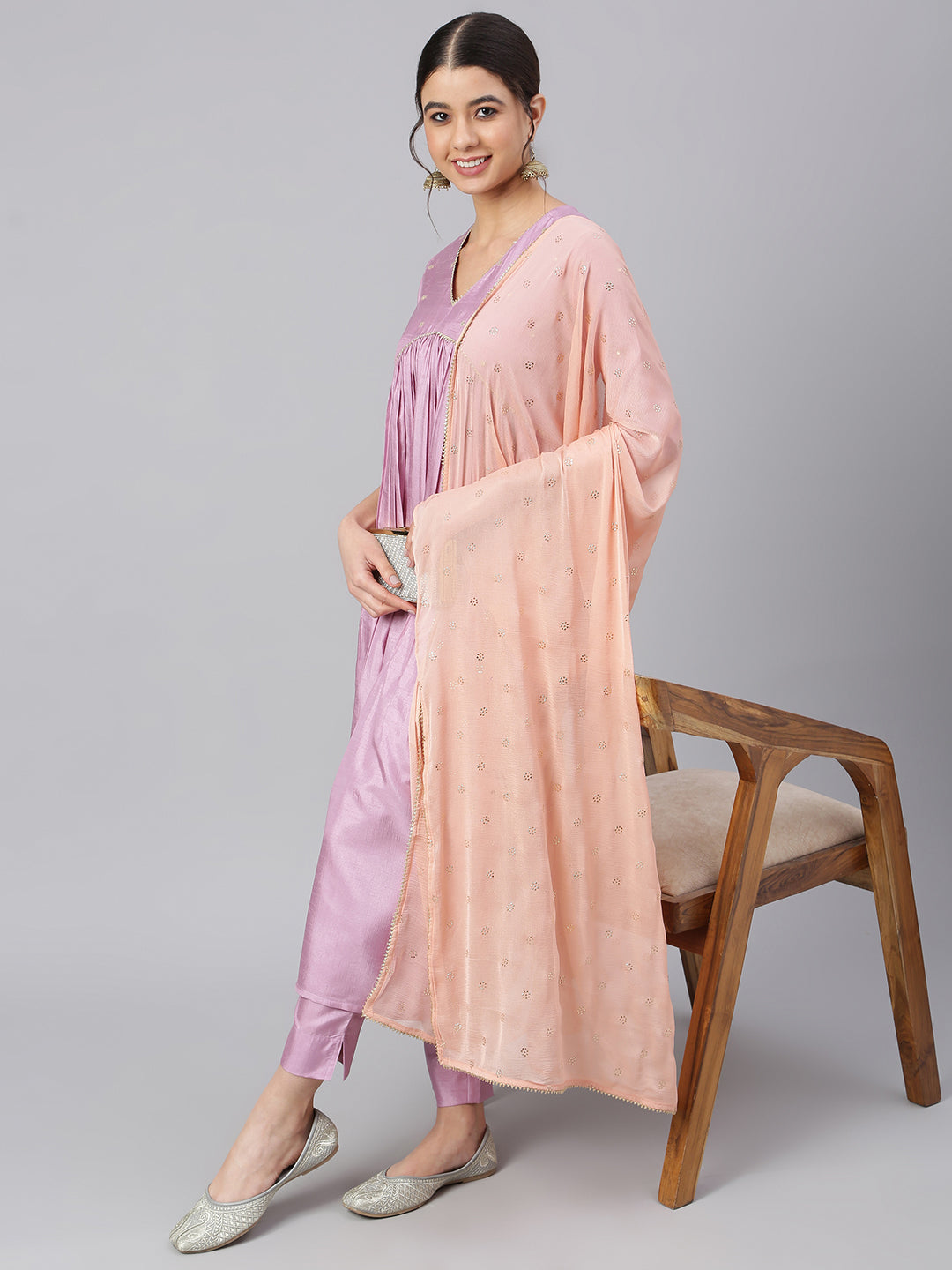 Janasya Women's Mauve Poly Silk Solid Kurta With Pant And Dupatta - Distacart