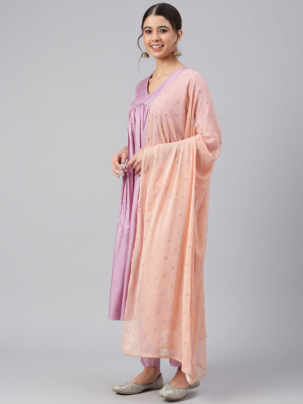 Janasya Women's Mauve Poly Silk Solid Kurta With Pant And Dupatta - Distacart