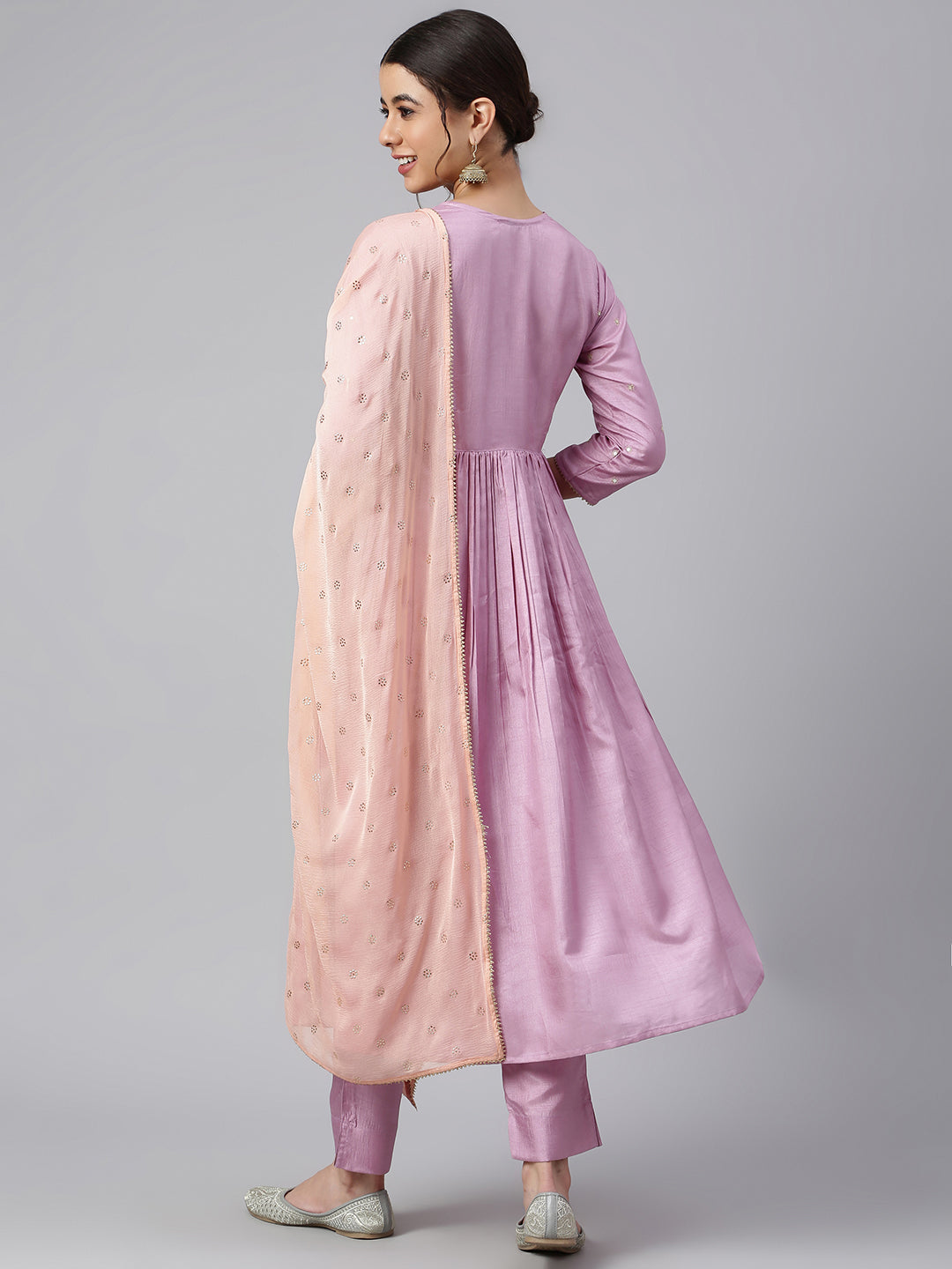 Janasya Women's Mauve Poly Silk Solid Kurta With Pant And Dupatta - Distacart