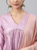 Janasya Women's Mauve Poly Silk Solid Kurta With Pant And Dupatta - Distacart
