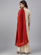 Janasya Women's Beige Chanderi Silk Woven Kurta With Palazzo And Dupatta - Distacart