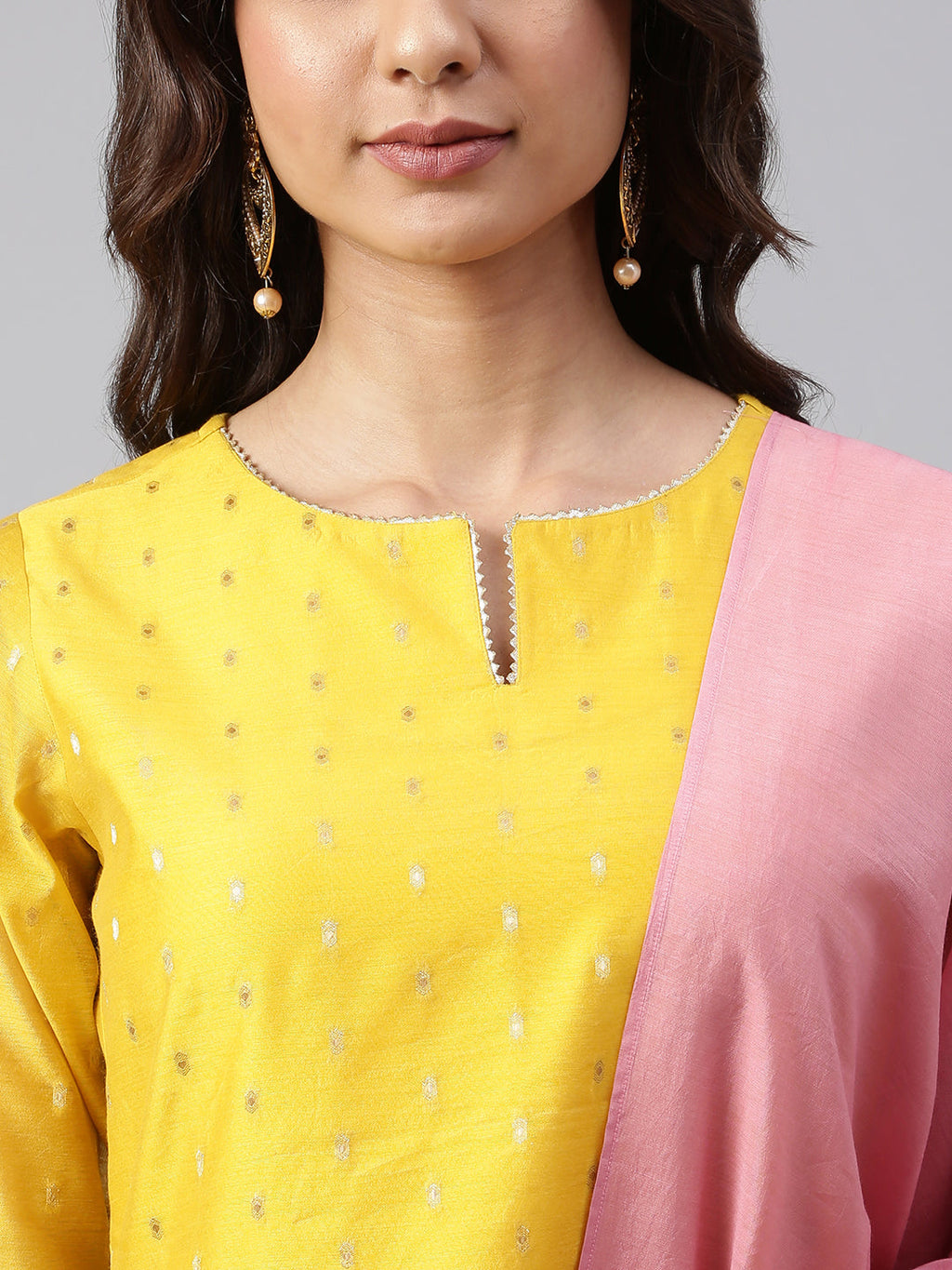 Janasya Women's Yellow Chanderi Silk Woven Kurta With Palazzo And Dupatta - Distacart