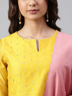 Janasya Women's Yellow Chanderi Silk Woven Kurta With Palazzo And Dupatta - Distacart
