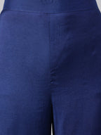 Janasya Women's Dark Blue Chanderi Silk Woven Kurta With Sharara And Dupatta - Distacart