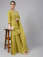 Janasya Women's Yellow Cotton Solid Kurta With Sharara And Dupatta - Distacart
