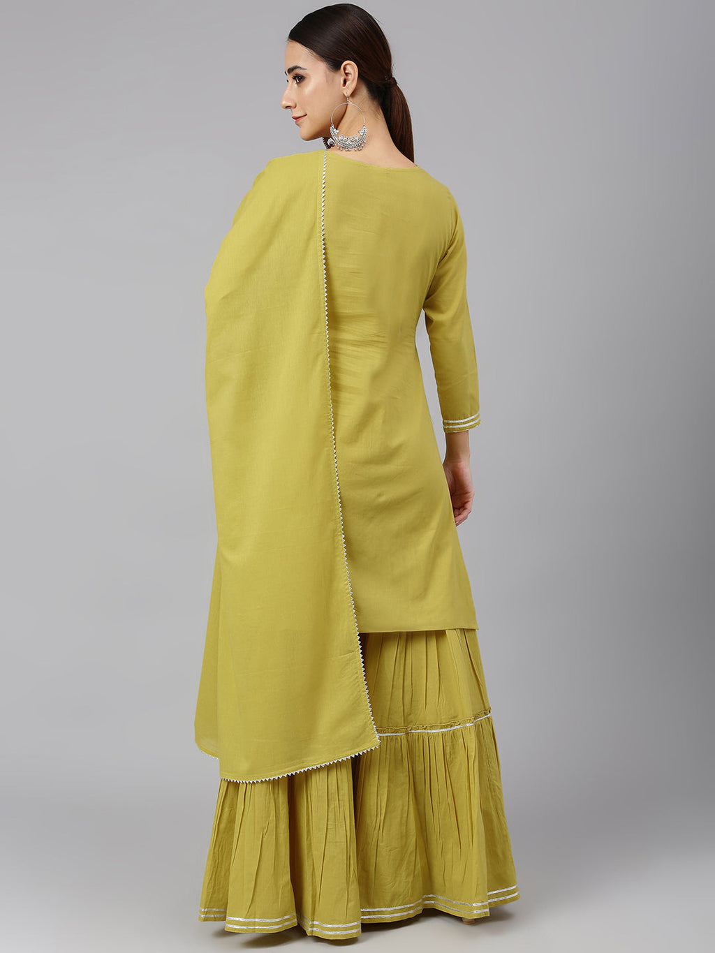 Janasya Women's Yellow Cotton Solid Kurta With Sharara And Dupatta - Distacart