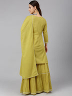 Janasya Women's Yellow Cotton Solid Kurta With Sharara And Dupatta - Distacart