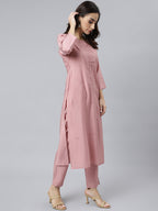 Janasya Women's Light Pink Poly Silk Embroidered Kurta With Pant And Dupatta - Distacart