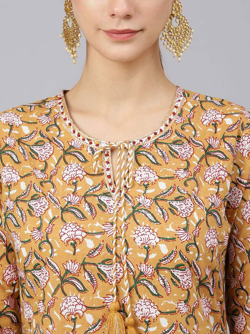 Janasya Women's Light Brown Cotton Floral Print Kurta With Pant And Dupatta - Distacart
