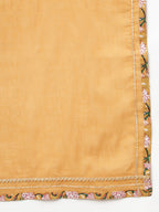 Janasya Women's Light Brown Cotton Floral Print Kurta With Pant And Dupatta - Distacart
