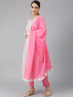Janasya Women's Off White Cotton Floral Print Kurta With Pant And Dupatta - Distacart